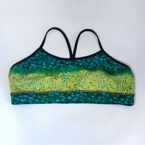 Guy Harvey Sports Bra Womens Large Green Blue Strappy Racerback Mesh Inset Mahi